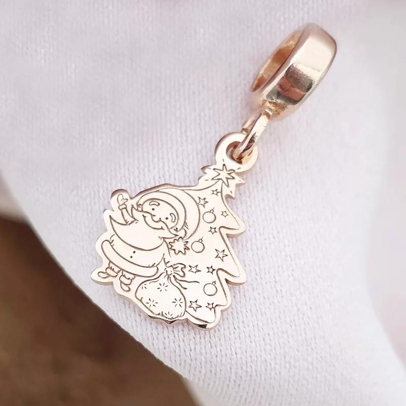 Charm personalizat Craciun - Mos si brad - Argint 925 placat cu Aur roz 18K picture - 2