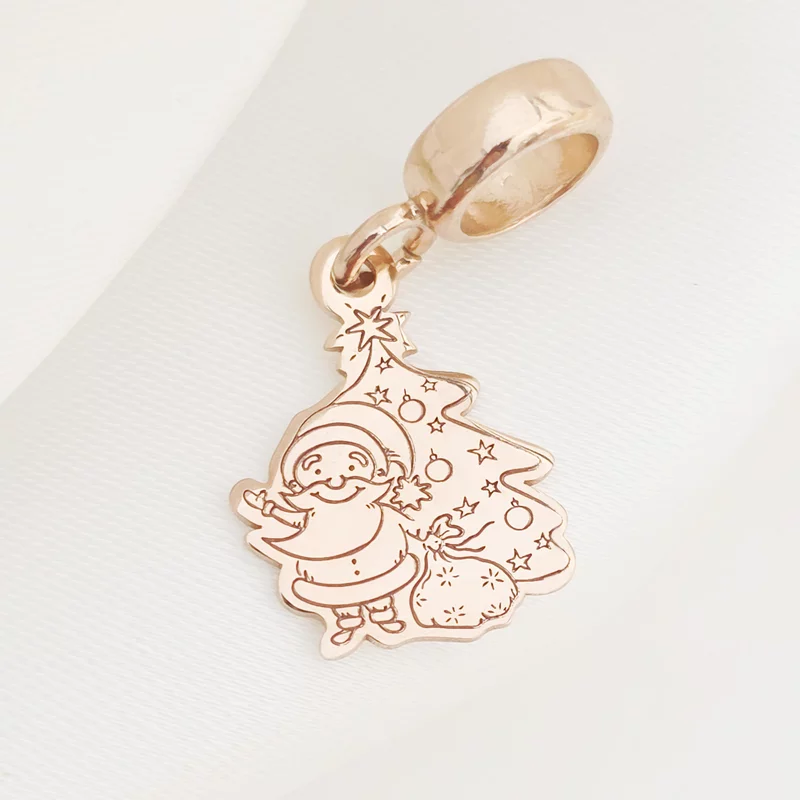 Charm personalizat Craciun - Mos si brad - Argint 925 placat cu Aur roz 18K picture - 3