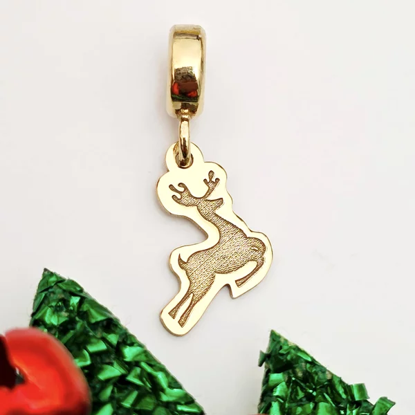 Charm personalizat Craciun - Renul Rudolf - Argint 925 placat cu Aur galben 18K