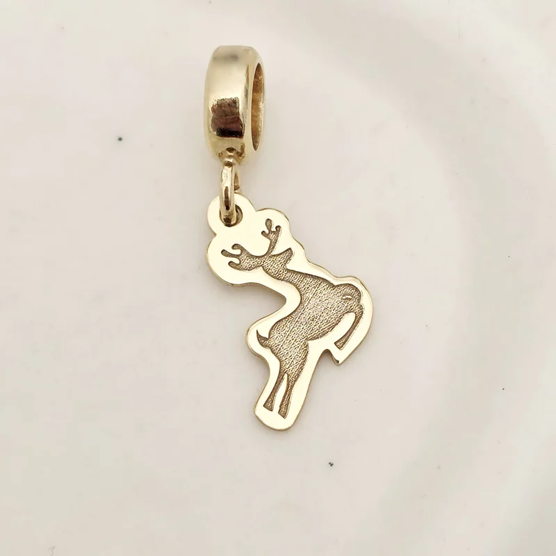 Charm personalizat Craciun - Renul Rudolf - Argint 925 placat cu Aur galben 18K picture - 3