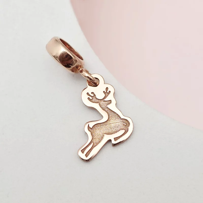 Charm personalizat Craciun - Renul Rudolf - Argint 925 placat cu Aur roz 18K picture - 2