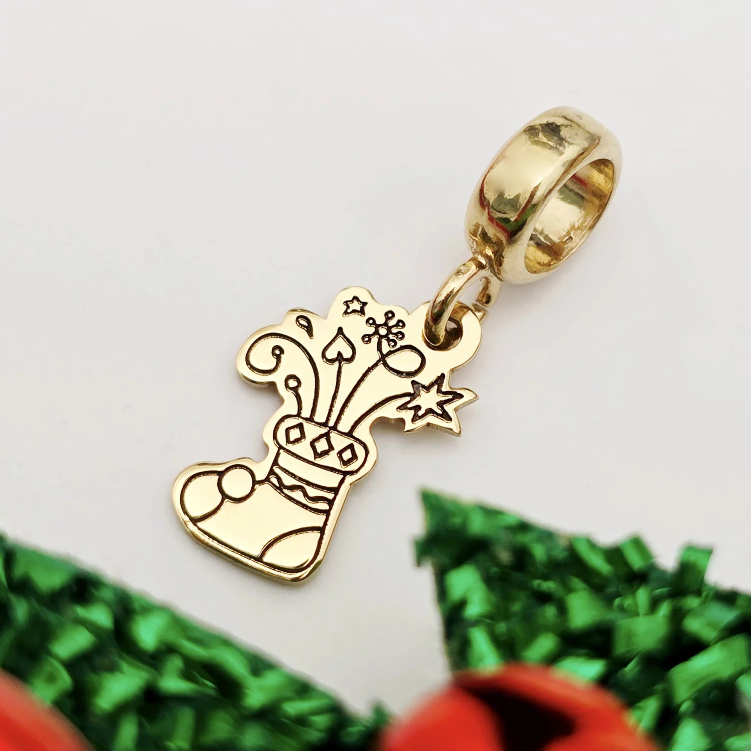 Charm personalizat Craciun - Soseta - Argint 925 placat cu Aur galben 18K