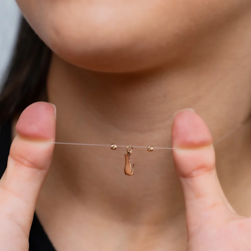 Choker Aur Galben 14K - Pandantiv Pisica - Lant silicon cu inchizatoare carabina picture - 2