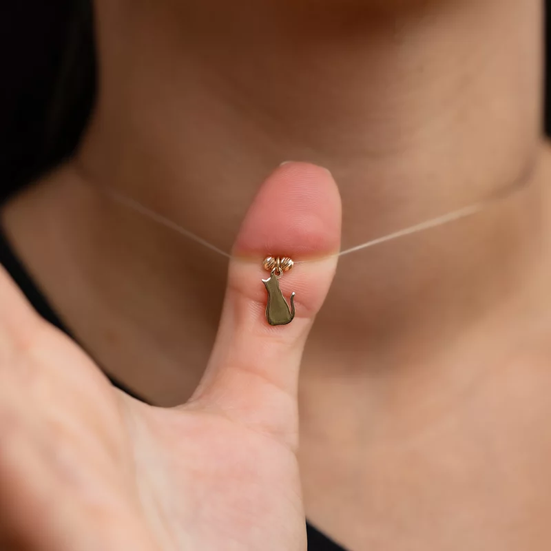 Choker Aur Galben 14K - Pandantiv Pisica - Lant silicon cu inchizatoare carabina picture - 4