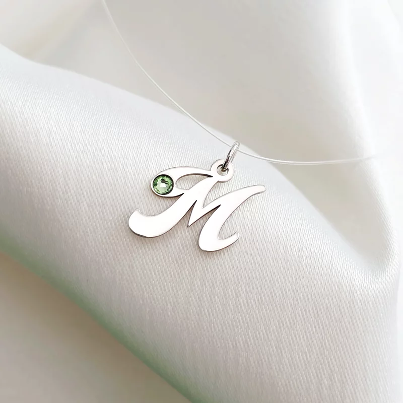 Choker cu initiala si cristal Swarovski - Argint 925 - Lant silicon picture - 3