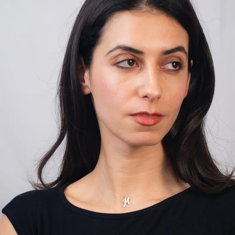 Choker cu initiala si cristal Swarovski - Argint 925 - Lant silicon picture - 2