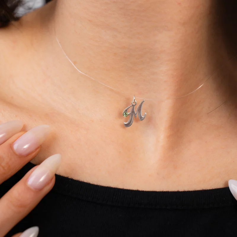 Choker cu initiala si cristal Swarovski - Argint 925 - Lant silicon picture - 4