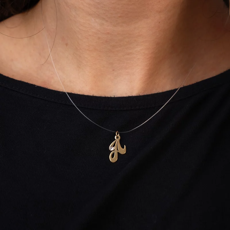 Choker cu initiala si cristal Swarovski - Argint 925 placat cu Aur Galben 18K  - Lant silicon picture - 4