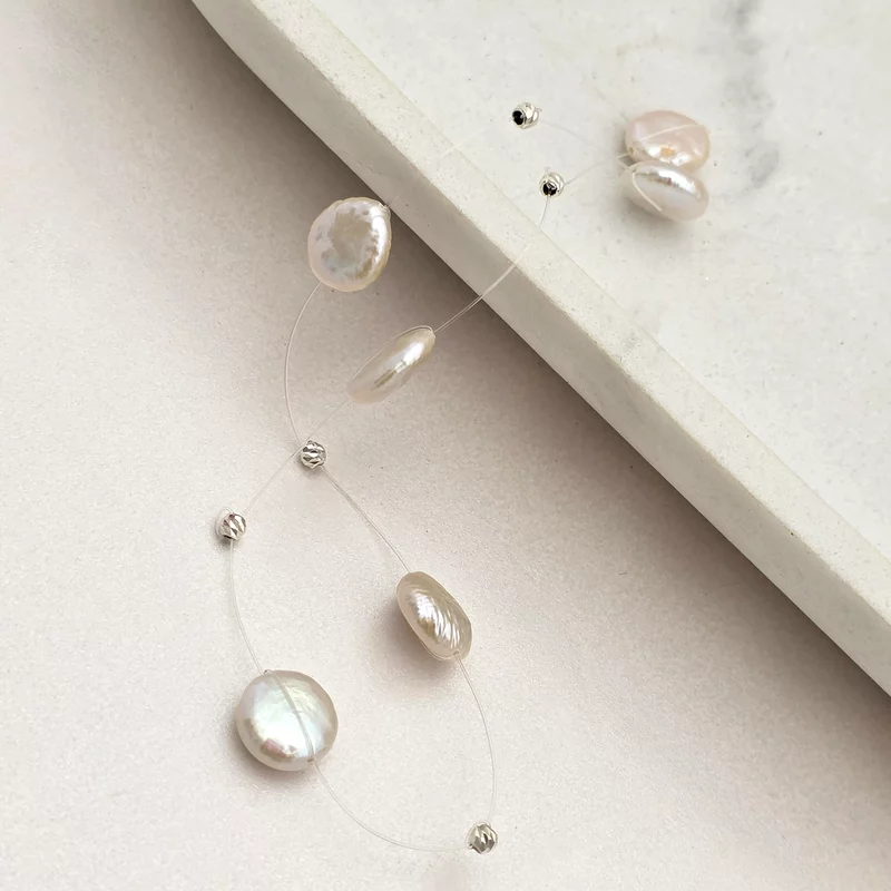 Choker Drop cu perle aplatizate si bilute din Argint 925 picture - 3