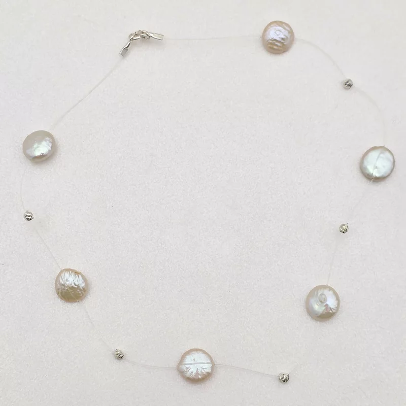 Choker Drop cu perle aplatizate si bilute din Argint 925 picture - 4