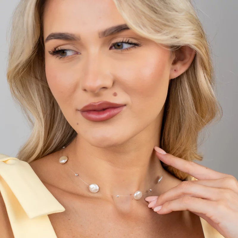 Choker Drop cu perle aplatizate si bilute din Argint 925 picture - 2