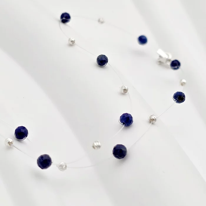 Choker Drop cu pietre Lapis Lazuli si bilute din Argint 925