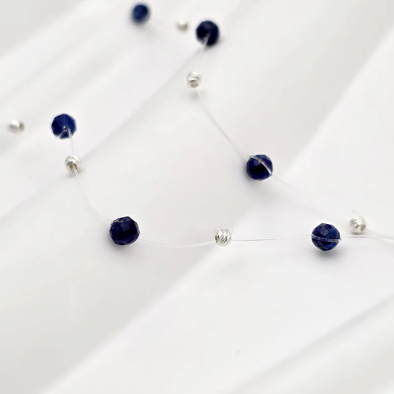 Choker Drop cu pietre Lapis Lazuli si bilute din Argint 925 picture - 5