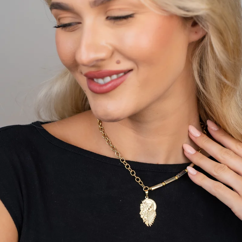 Colier Bufnita Aurie - Pietre Tubulare abalone metalizate & Bilute - Argint 925 placat cu Aur 18K picture - 2