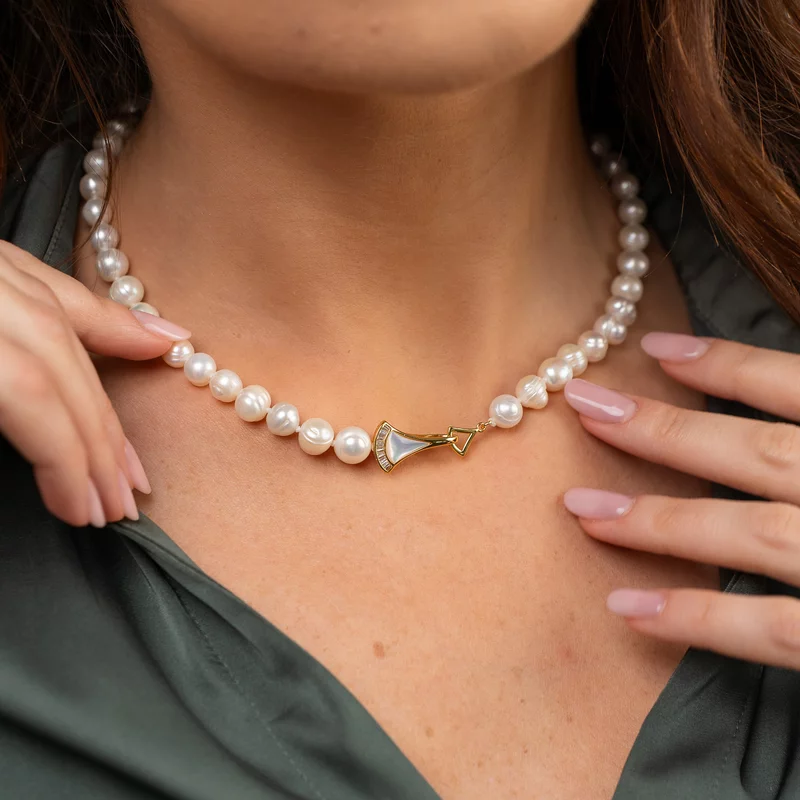 Lantisor cu Perle - model sirag de perle potato albe de apa dulce - Argint 925 placat cu Aur Galben 18K picture - 4
