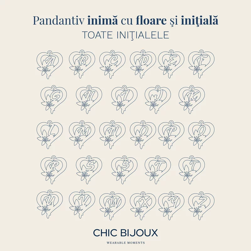 Colier Floarea Dragostei - Pandantiv inima cu initiala - Lantisor & Sirag de Perle - Argint 925 picture - 5