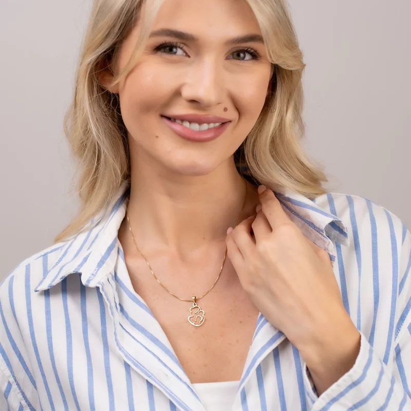 Colier in bratele mamei - Pandantiv decupat mama cu 2 copii - Argint 925 placat cu Aur Galben 18K picture - 2