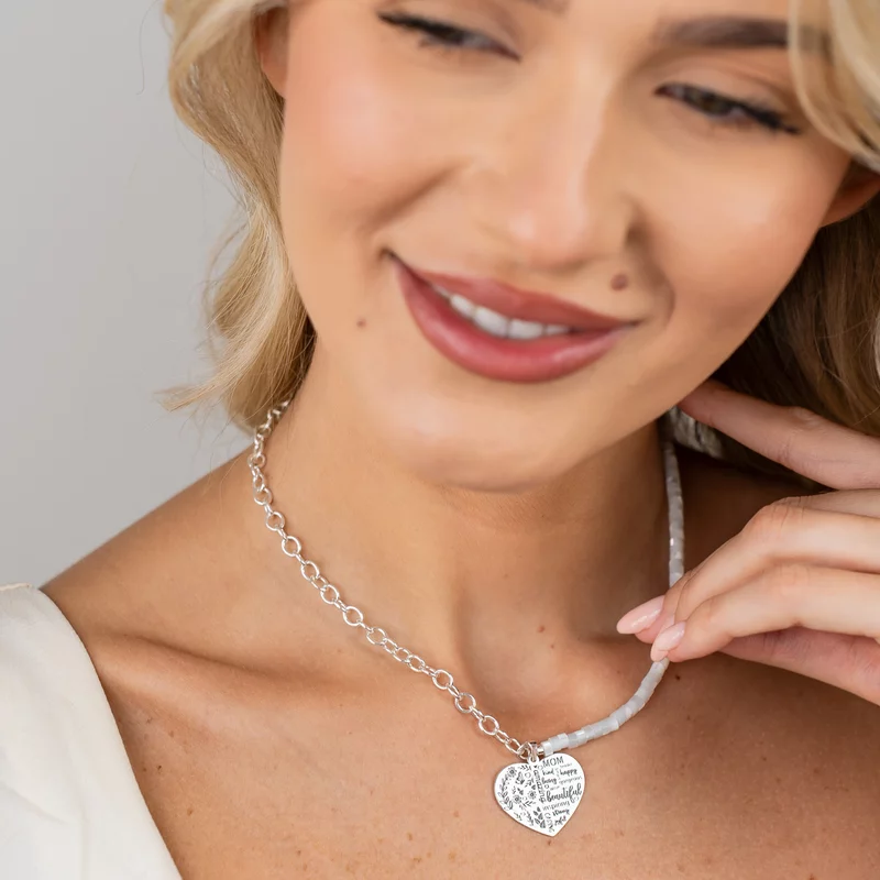 Colier Inima mea iubita – Combinație lant cu zale rotunde si pietre bambus sidef - Argint 925 picture - 2