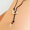 Colier lariat Y - Lacat si cheie decorata cu email colorat -  Argint 925 - Snur negru rezistent