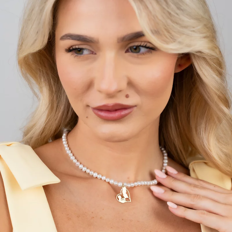 Colier Legatura Eterna - Inima cu Silueta Parintilor si Bebelus Baietel & Colier Perle - Argint 925 placat cu Aur Galben 18K picture - 2