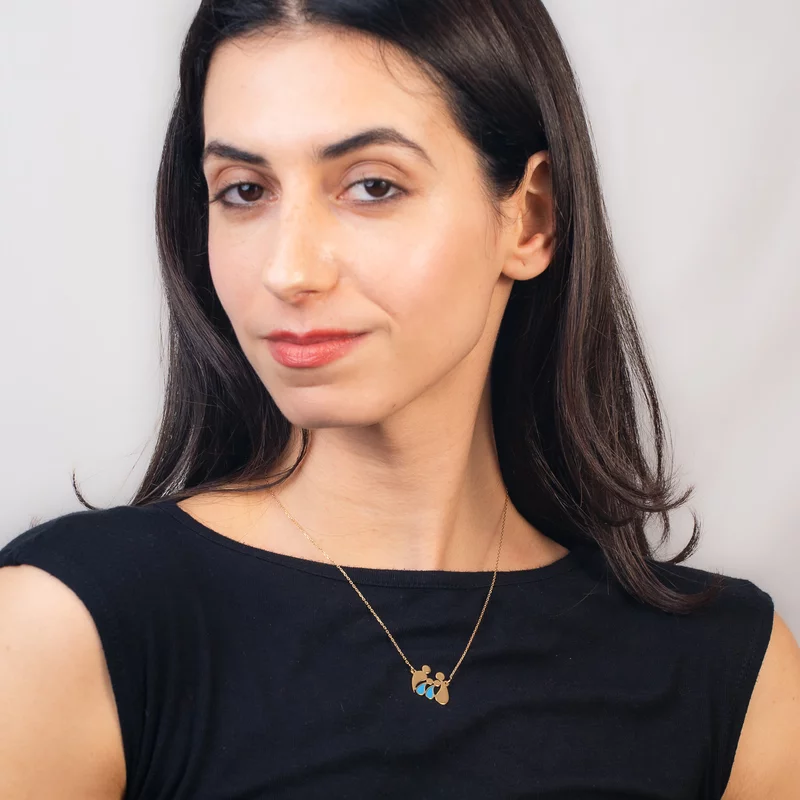 Colier personalizat decorat cu email albastru- Familia 4 membri în formă de picături - Argint 925 placat cu Aur Galben de 18K picture - 2