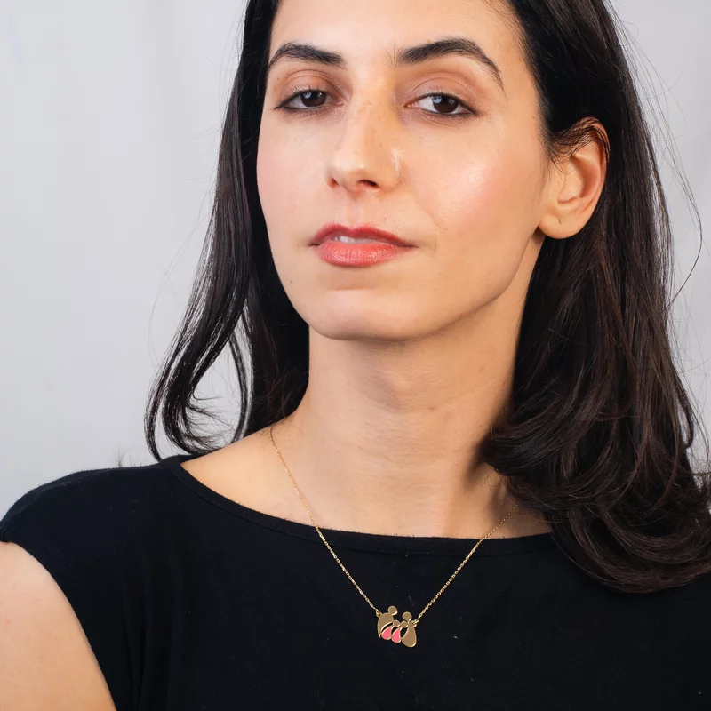 Colier personalizat decorat cu email roz - Familia 4 membri în formă de picături - Argint 925 placat cu Aur Galben de 18K picture - 2