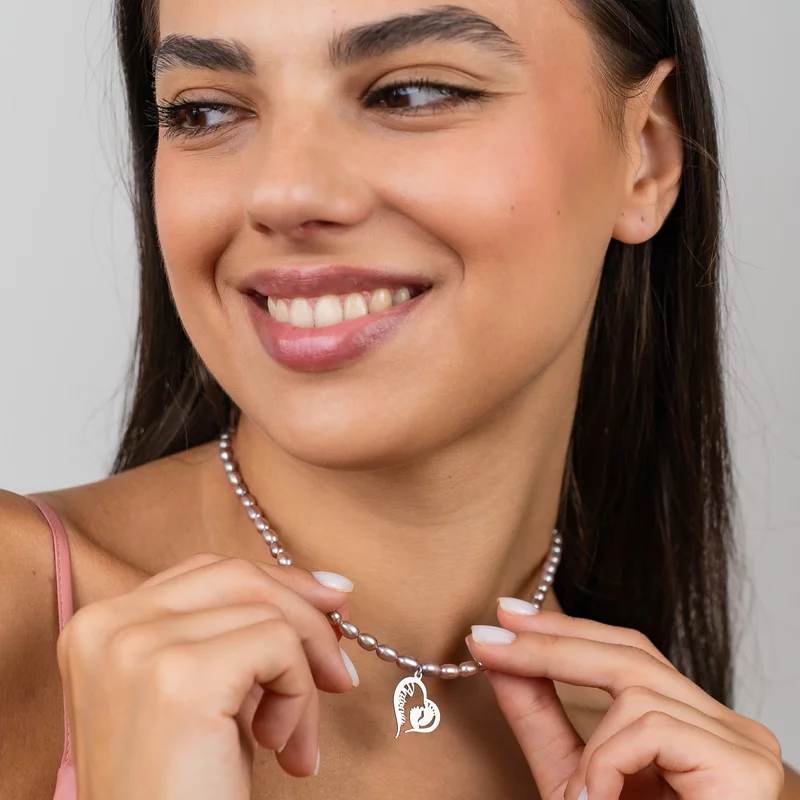 Colier Primii Pasi - Inima cu Picioruse si Nume & Sirag de Perle - Argint 925 picture - 4