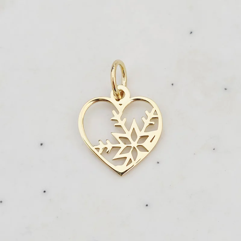 ELM Charm - Inima cu fulg de nea - Argint 925 placat cu Aur Galben 18K ...