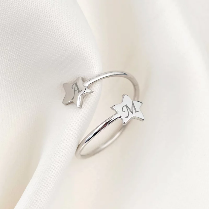 Inel 2 stelute - Gravura initiale personalizata - Argint 925 - Model reglabil picture - 4