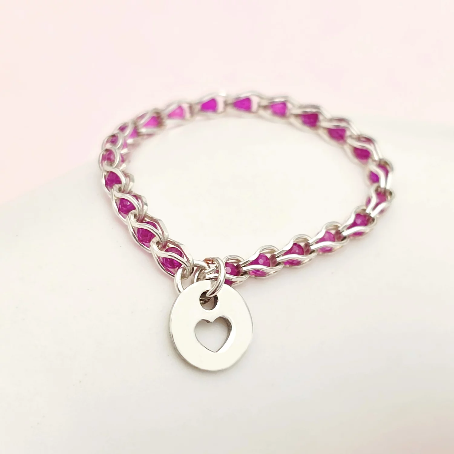 Inel cromatic cu charm - Model cu lant impletit cu Zirconii - Argint 925