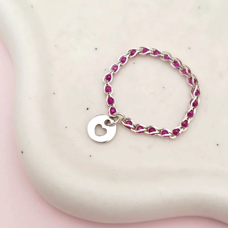 Inel cromatic cu charm - Model cu lant impletit cu Zirconii - Argint 925 picture - 3