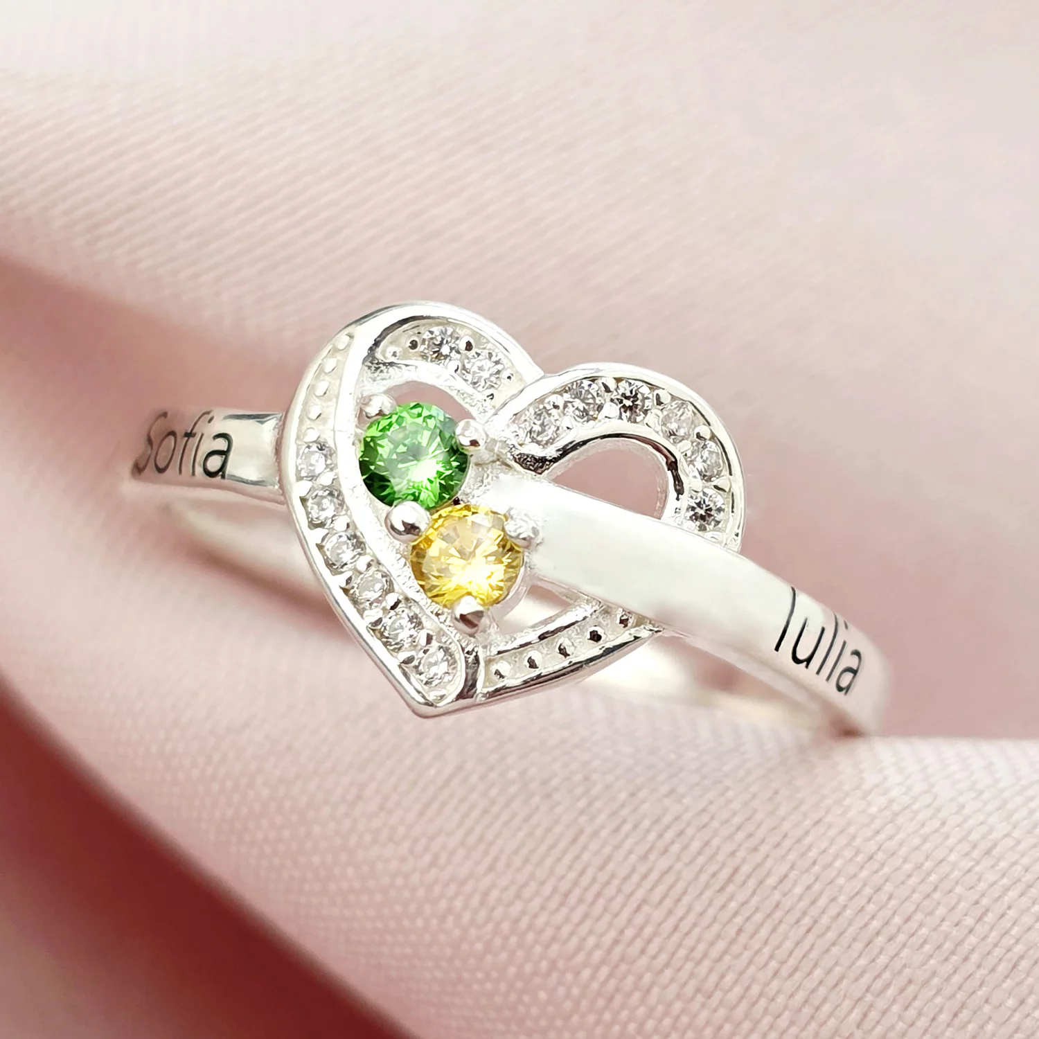 Inel Due Amori - 2 nume si Cristale Zirconia - Argint 925