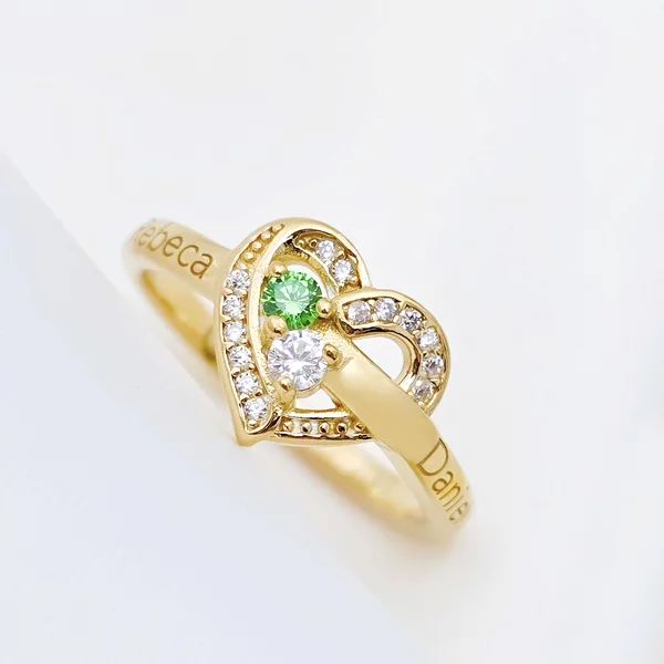 Inel Due Amori - 2 nume si Cristale Zirconia - Argint 925 placat cu Aur Galben 18K