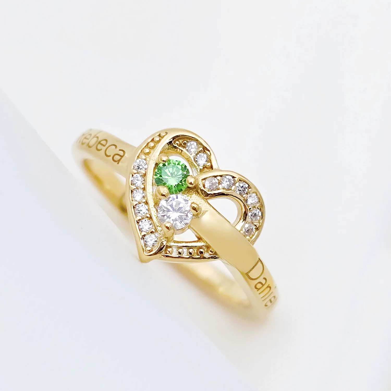 Inel Due Amori - 2 nume si Cristale Zirconia - Argint 925 placat cu Aur Galben 18K