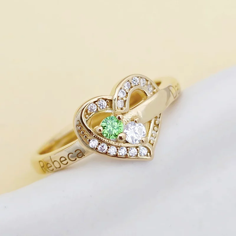 Inel Due Amori - 2 nume si Cristale Zirconia - Argint 925 placat cu Aur Galben 18K picture - 4