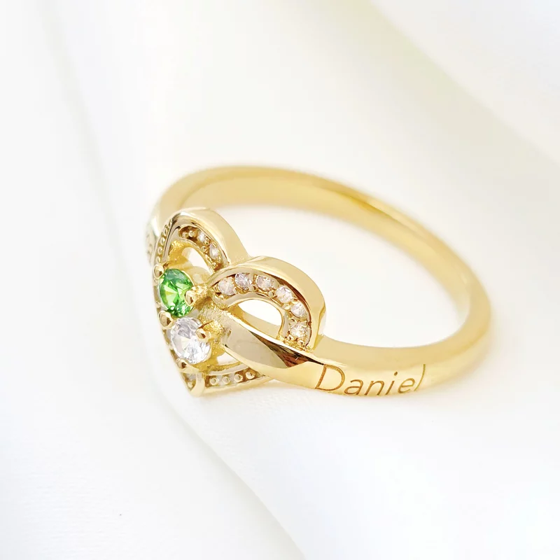 Inel Due Amori - 2 nume si Cristale Zirconia - Argint 925 placat cu Aur Galben 18K picture - 5