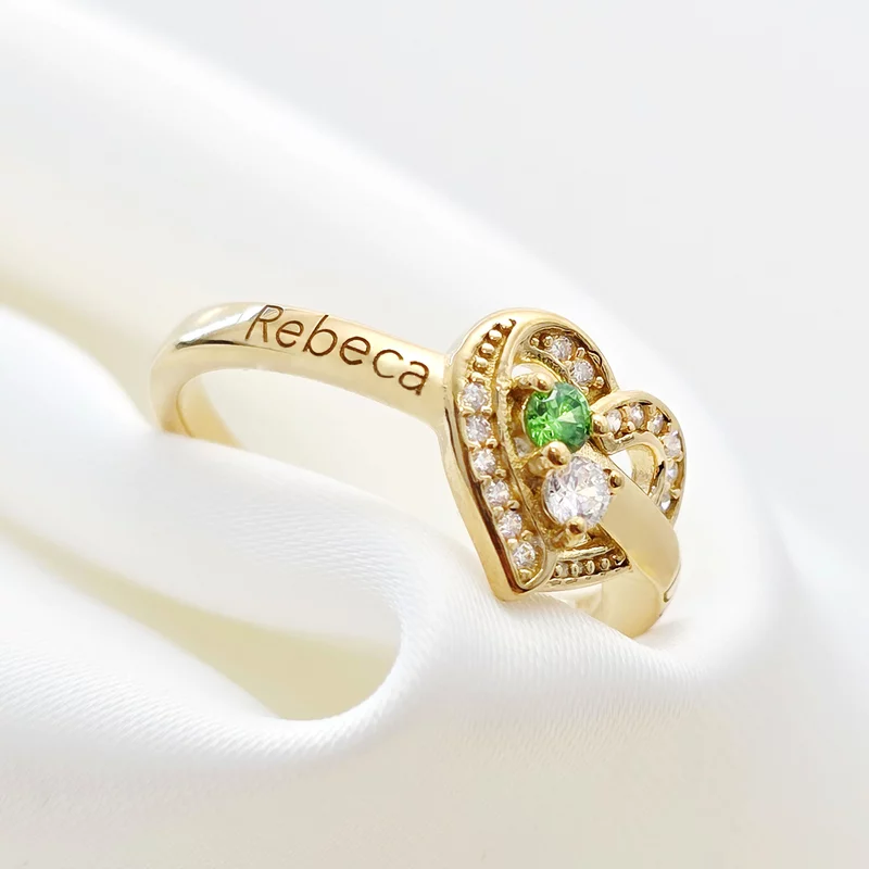 Inel Due Amori - 2 nume si Cristale Zirconia - Argint 925 placat cu Aur Galben 18K picture - 2