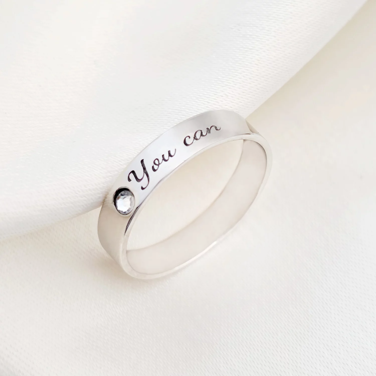 Inel fix - Personalizat cu nume si cristal Swarovski - Argint 925