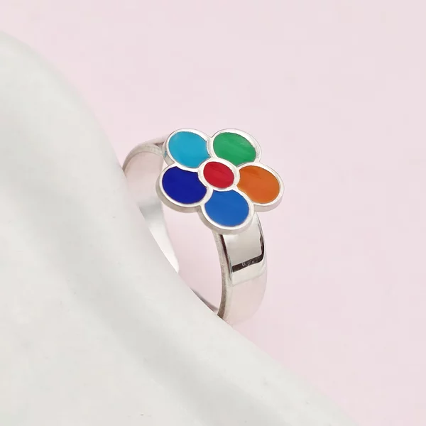 Inel Floare multicolora - Decorat cu email - Argint 925 - Model reglabil