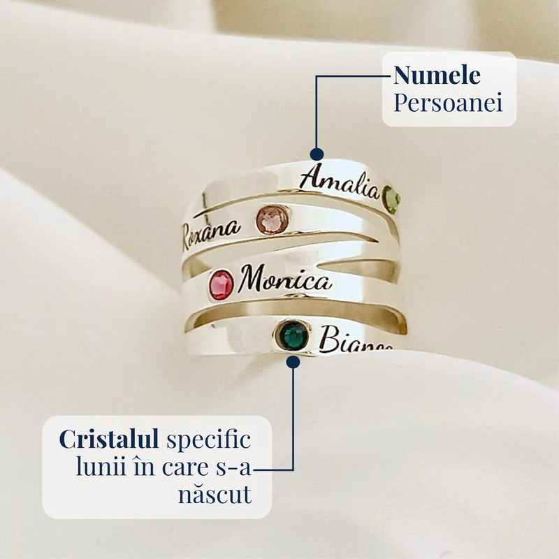 Inel personalizat 4 nume - Valurile Iubirii - Argint 925 si Cristale Swarovski picture - 7