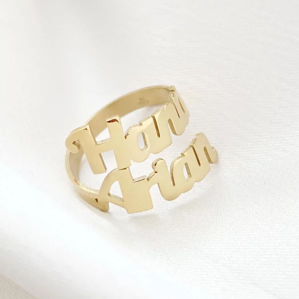 Inel personalizat cu 2 nume decupate - Argint 925 placat cu Aur Galben 18K