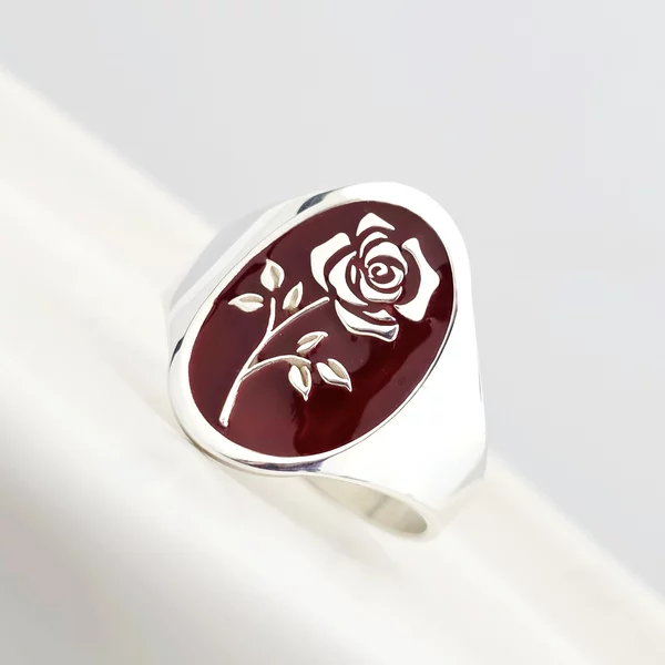 Inel Petale de culori - Trandafir cu email rosu - Argint 925