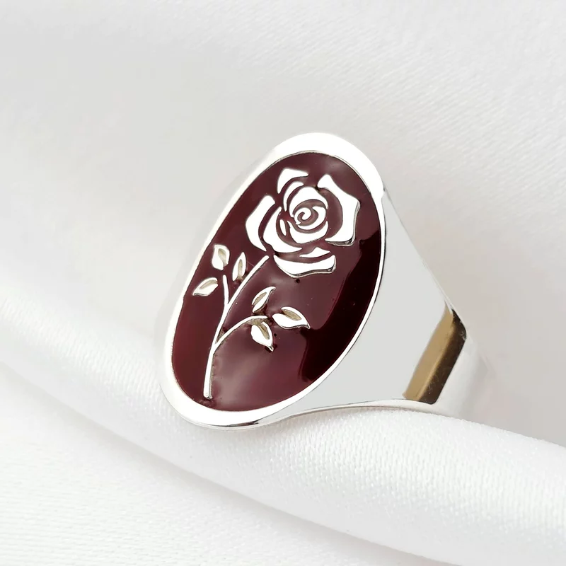 Inel Petale de culori - Trandafir cu email rosu - Argint 925 picture - 2