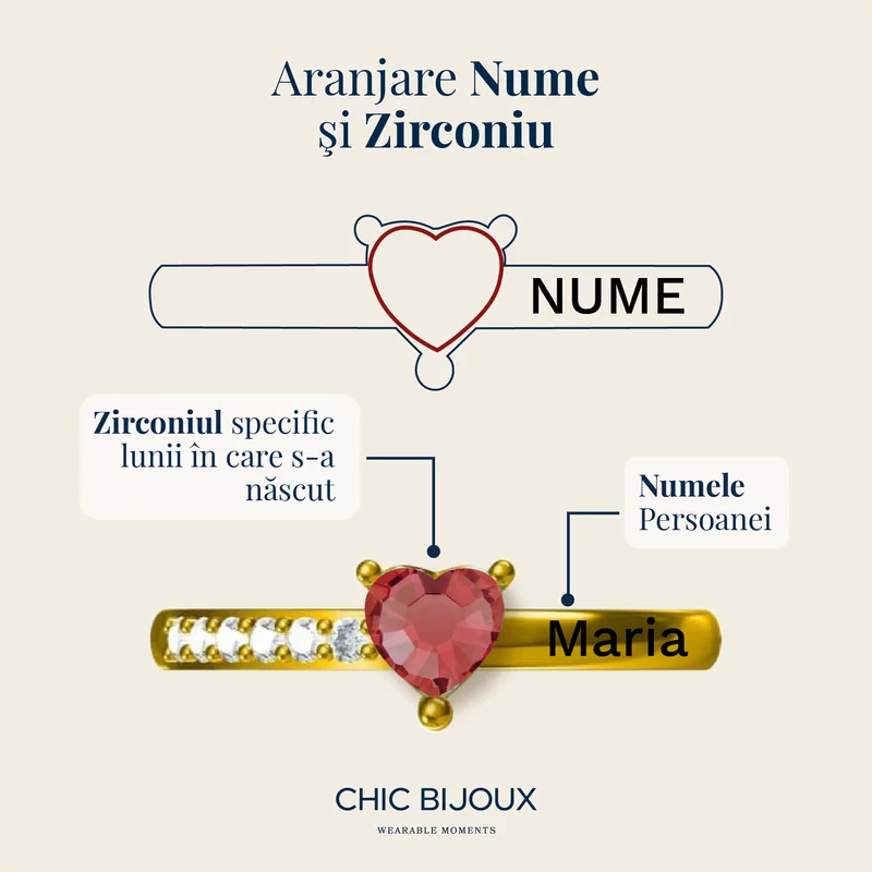 Inel Promisiune - Cristal Zirconia inimă și nume gravat - Argint 925 picture - 6