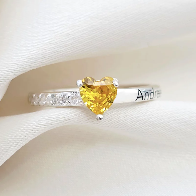 Inel Promisiune - Cristal Zirconia inimă și nume gravat - Argint 925 picture - 2