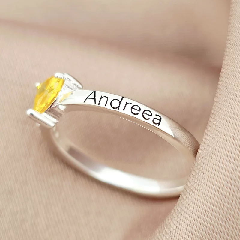 Inel Promisiune - Cristal Zirconia inimă și nume gravat - Argint 925 picture - 3