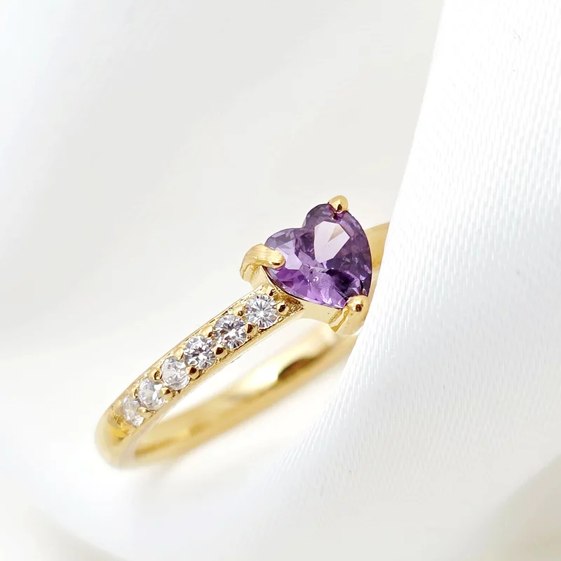 Inel Promisiune - Cristal Zirconia inimă și nume gravat - Argint 925 placat cu Aur Galben 18K picture - 2