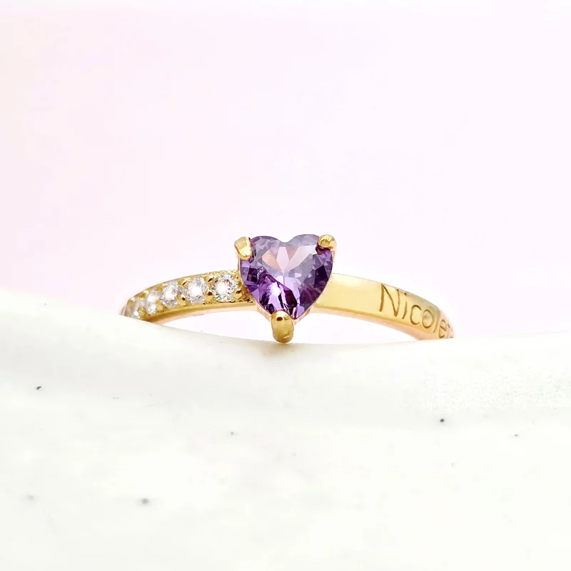 Inel Promisiune - Cristal Zirconia inimă și nume gravat - Argint 925 placat cu Aur Galben 18K picture - 3