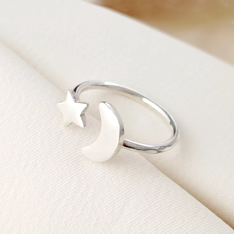 Inel semiluna si steluta - Gravura initiale personalizata - Argint 925 - Model reglabil picture - 3