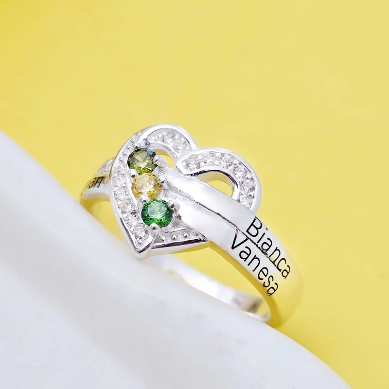 Inel Tre Amori - 3 nume si Cristale Zirconia - Argint 925 picture - 3